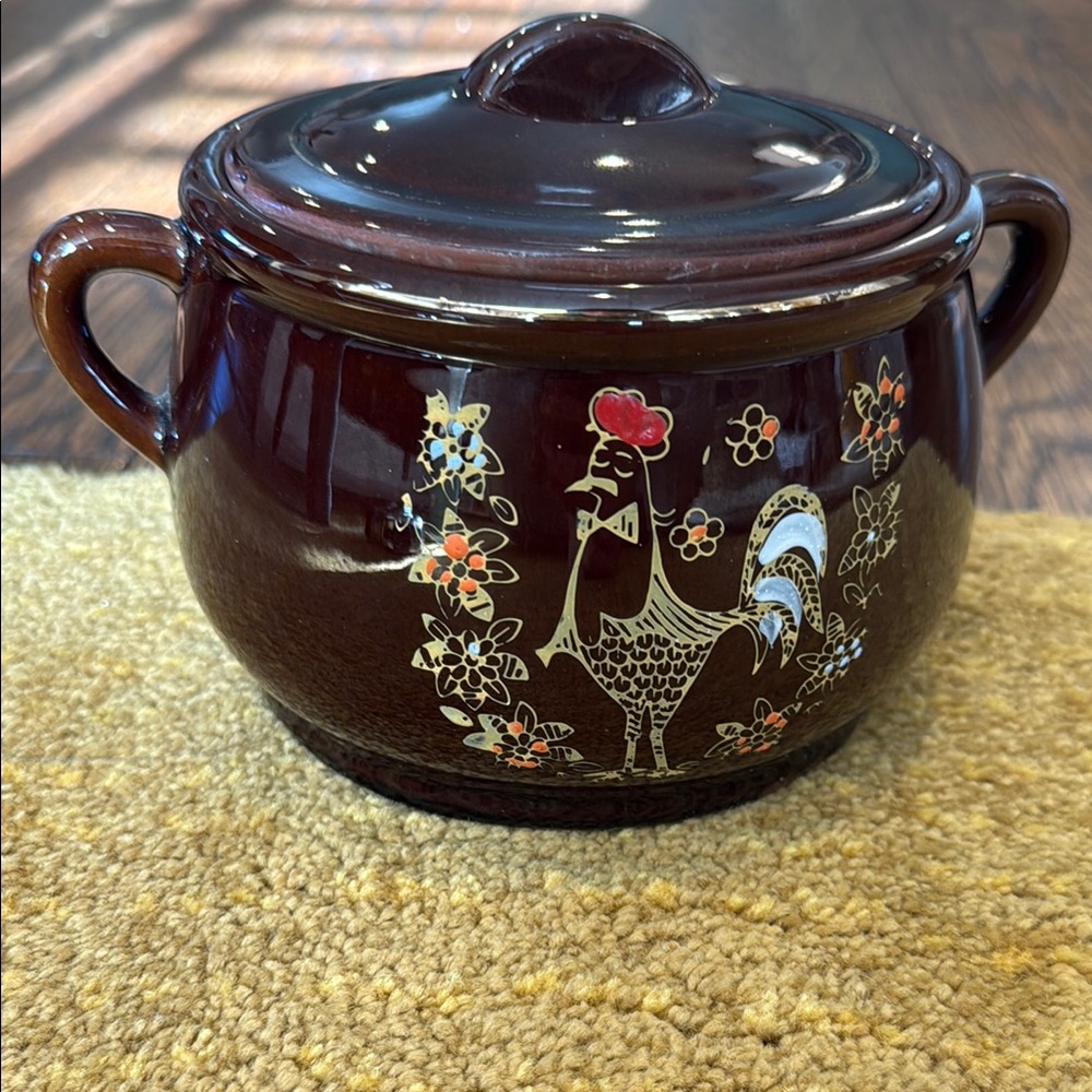 Vintage MCM Canister with Fancy Rooster Design Great for Trinket Catch All